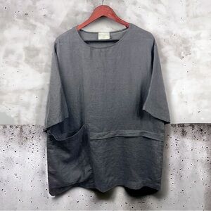 Chalet et Cici Black Linen Relaxed Short Sleeve Pocket Top Size S